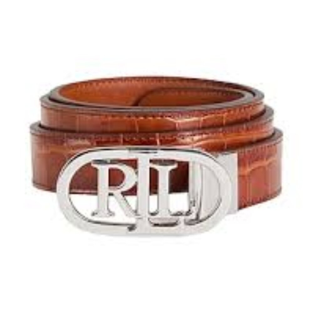 Lauren Ralph Lauren 1" Logo Reversible Croco Embossed Skinny Leather Belt